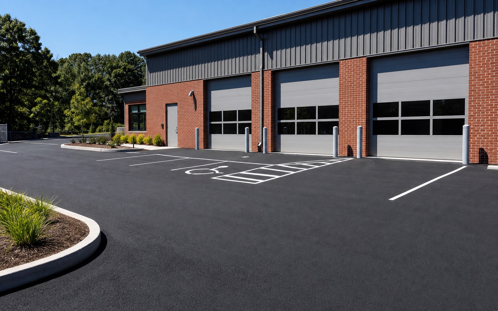 Finished light-commercial asphalt parking and access area