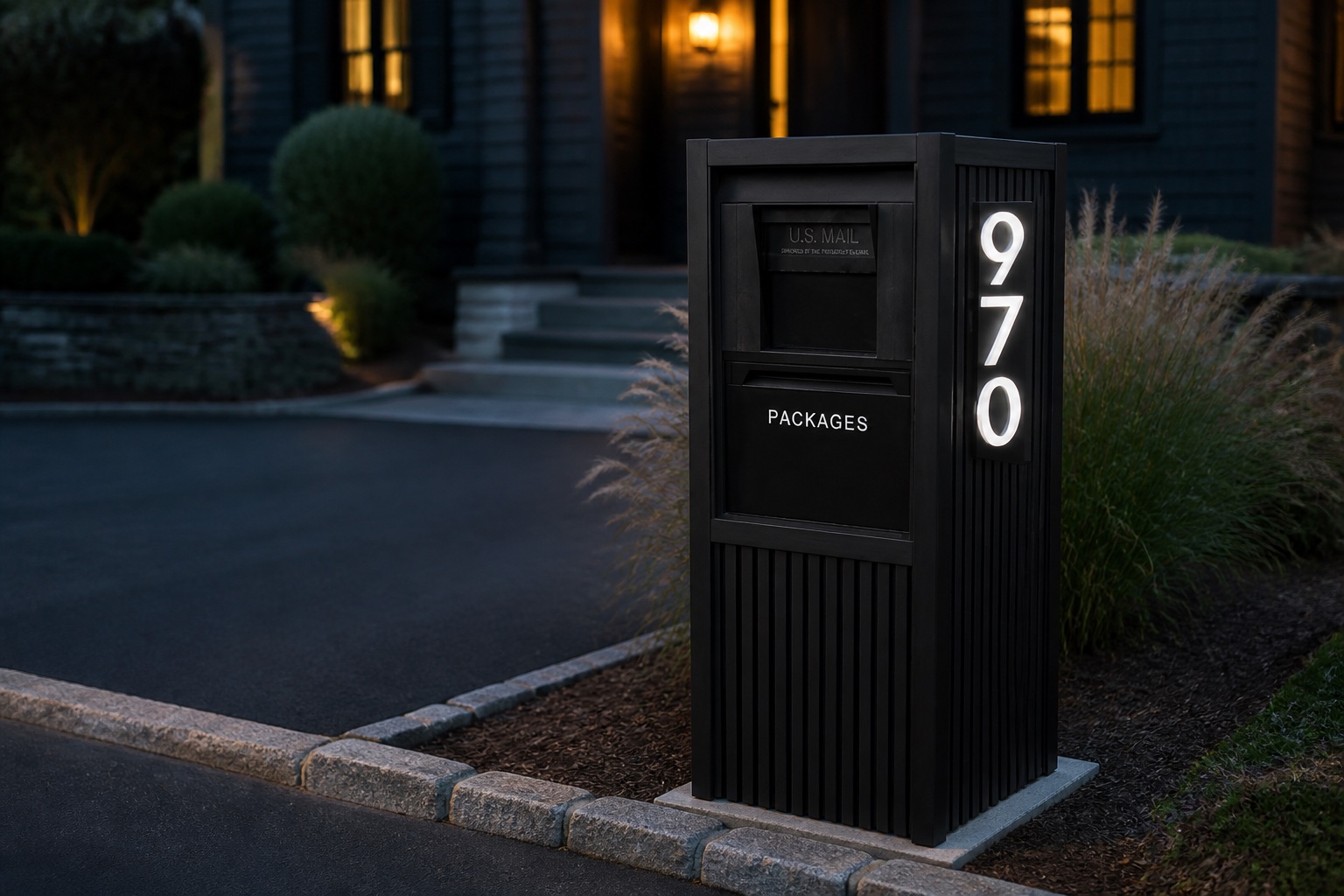 Sleek VaultBox secure package mailbox with illuminated address numbers